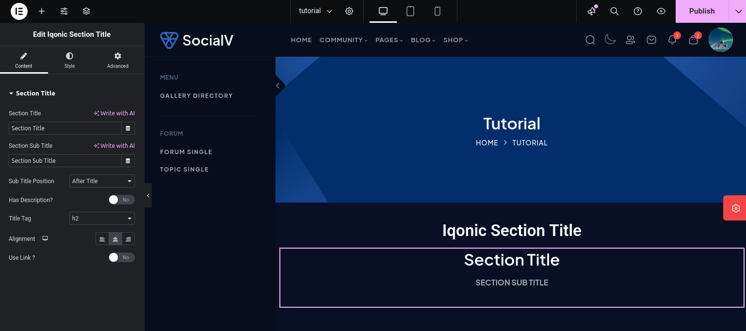 Iqonic Section Title Widget